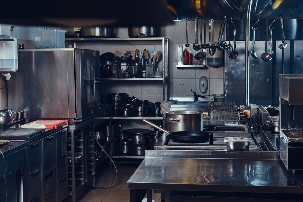 Professional stainless steel kitchen design. Photo was made in restouraunt